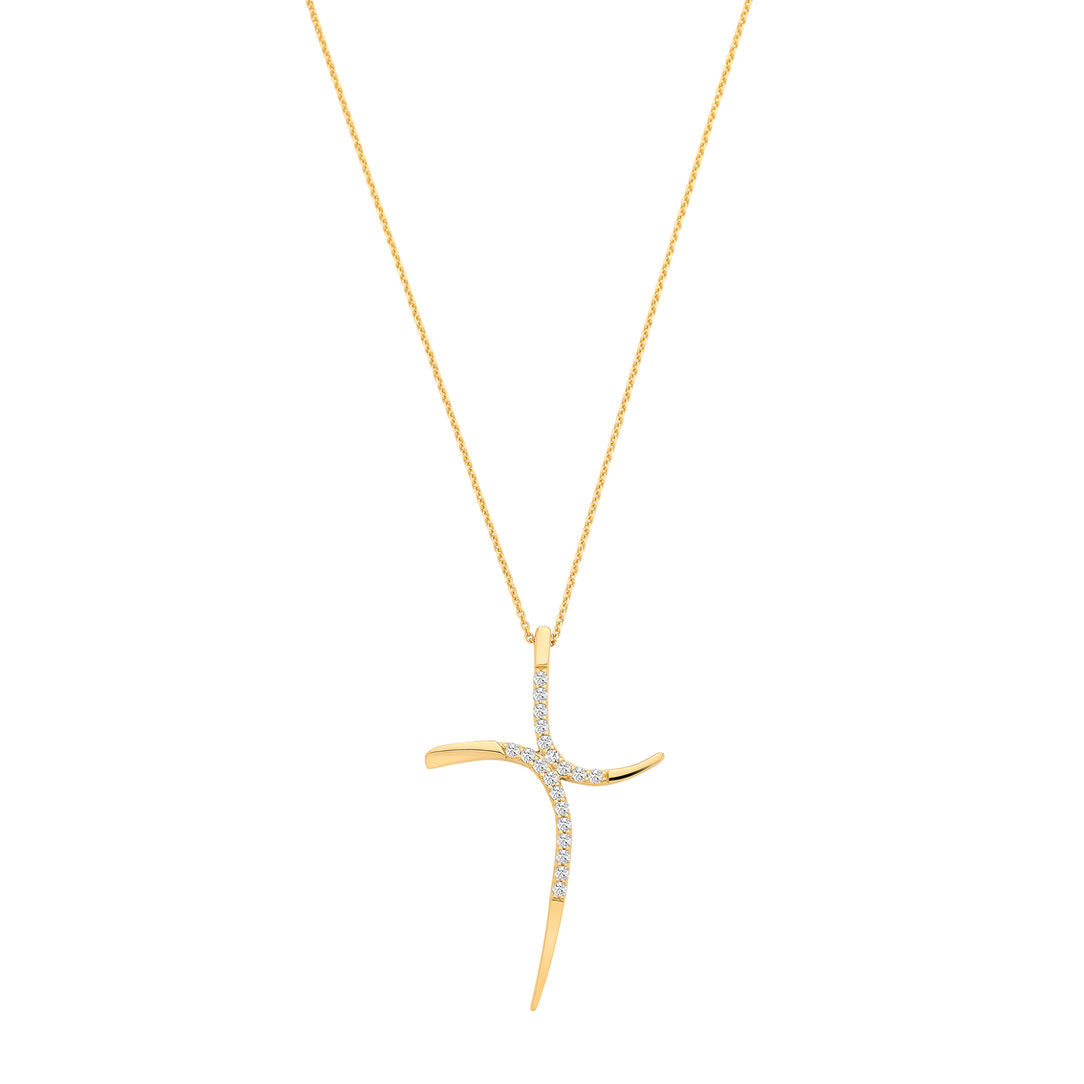 9ct Yellow Gold & CZ Sweeping Cross Necklace