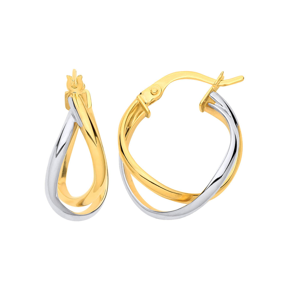 9ct Yellow & White Gold Twist Hoop Earrings