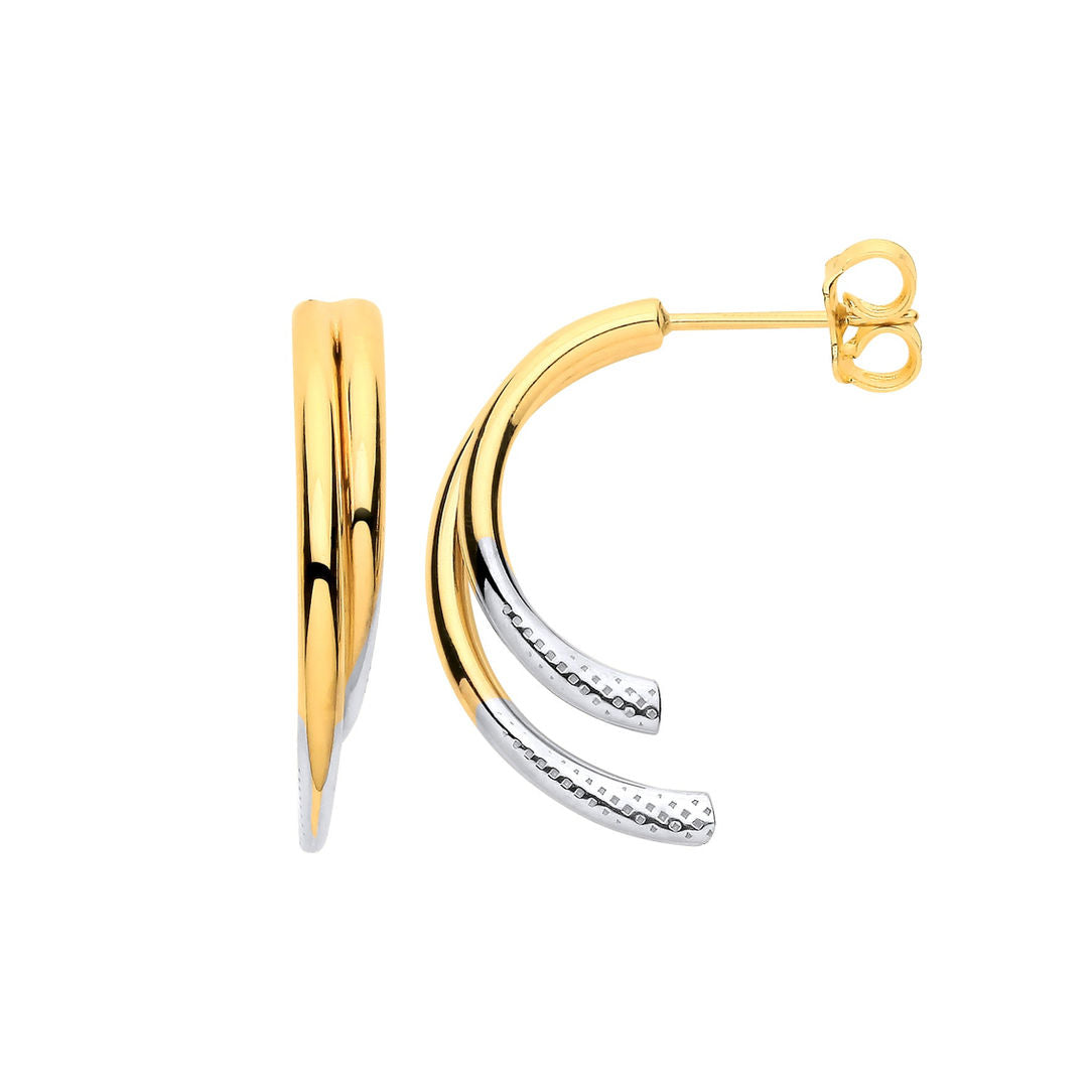 9ct Yellow & White Gold half double hoop earrings