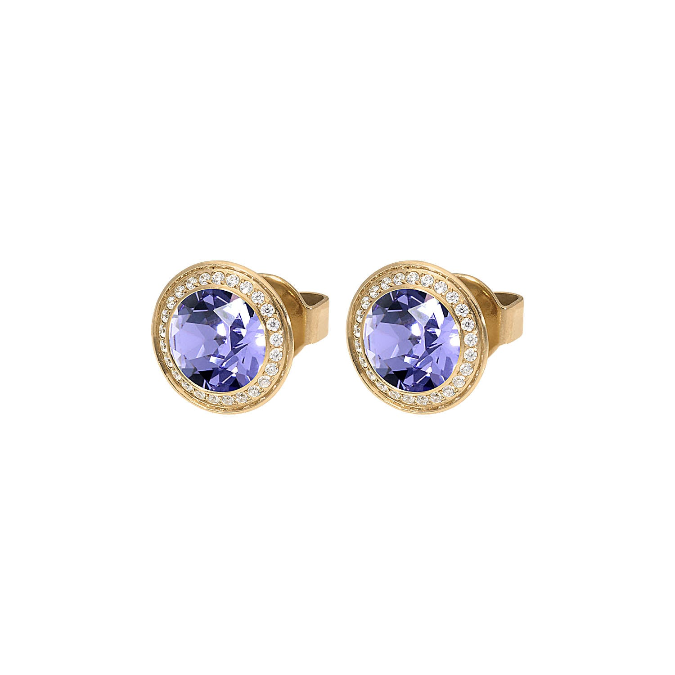 Qudo - Tondo Deluxe Ear Studs - 9mm - Gold & Tanzanite