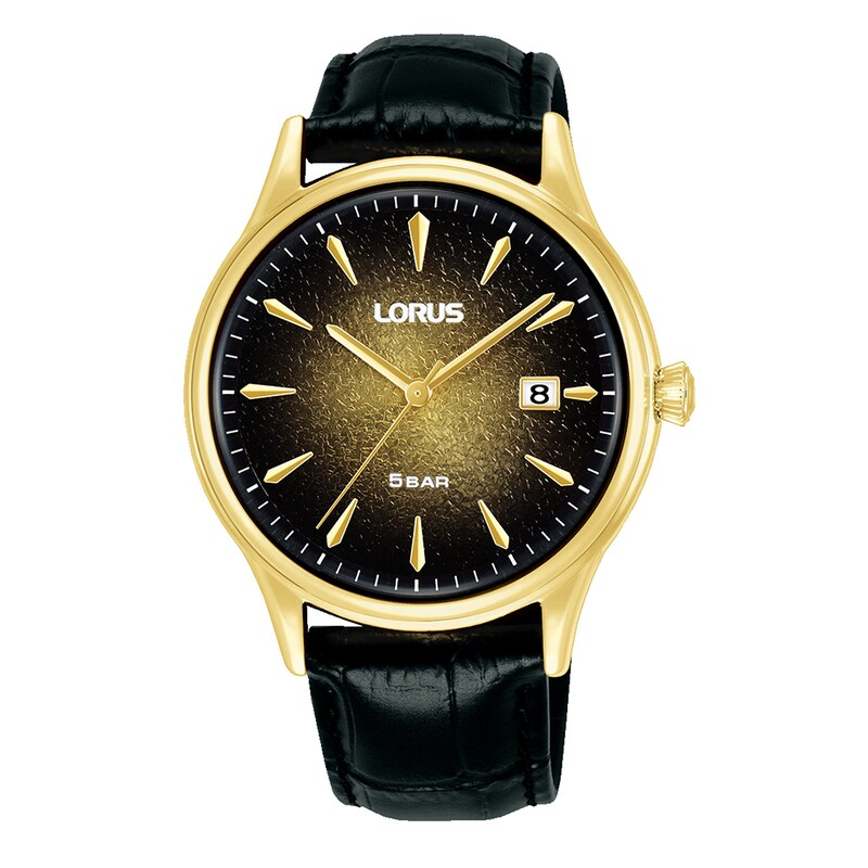 Lorus RS902EX9 Black and Gold Colour Fade Dial Leather Strap Gents Watch