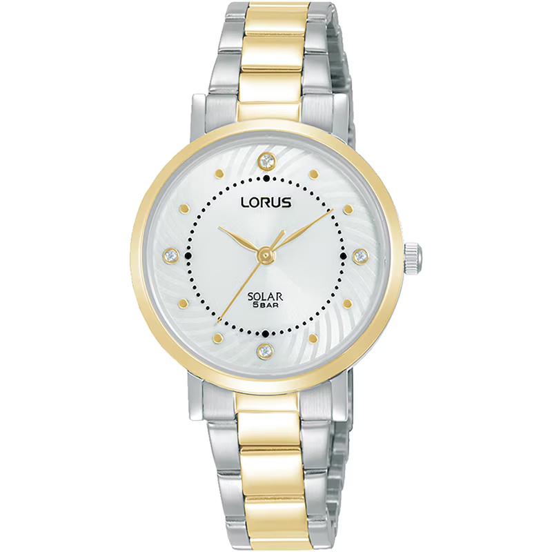Lorus RY524AX9 Solar Women's White Dial Two Tone Stainless Bracelet Watch