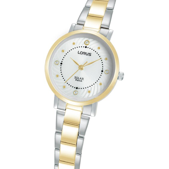 Lorus RY524AX9 Solar Women's White Dial Two Tone Stainless Bracelet Watch