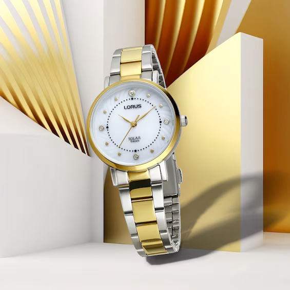 Lorus RY524AX9 Solar Women's White Dial Two Tone Stainless Bracelet Watch