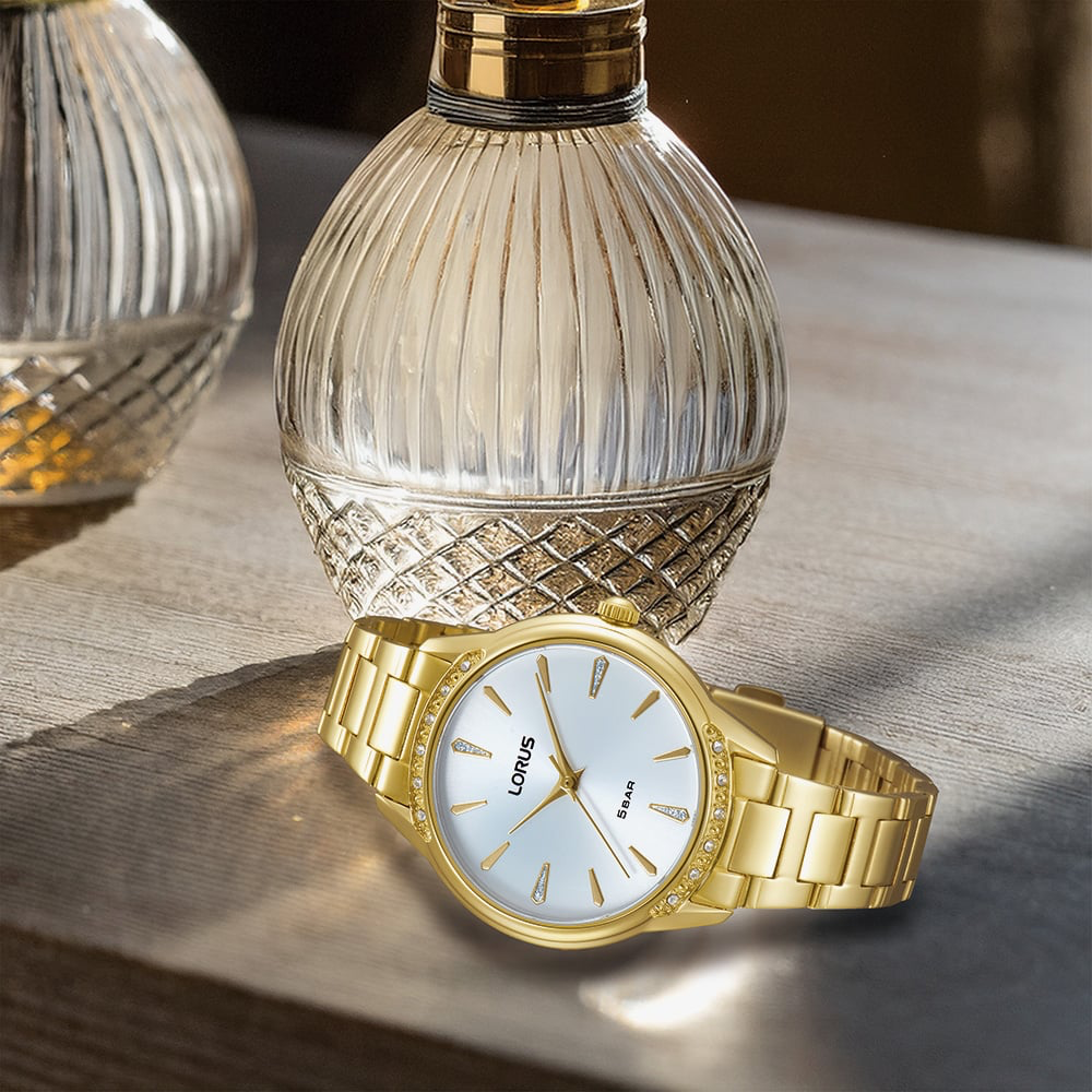 Lorus RG258YX9 Lorus White Silver Colour Dial Gold Tone ‘Shimmer’ Ladies Watch