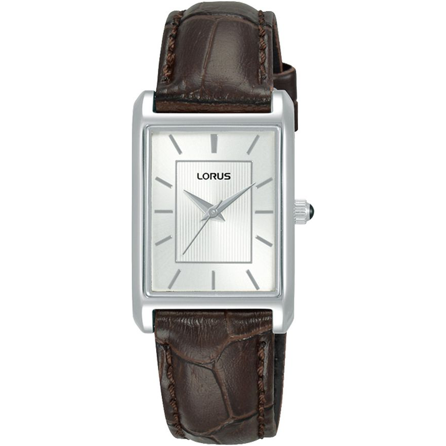 Lorus RG289VX9 Silver tone and brown leather ‘Angular Elegance’ Ladies Watch