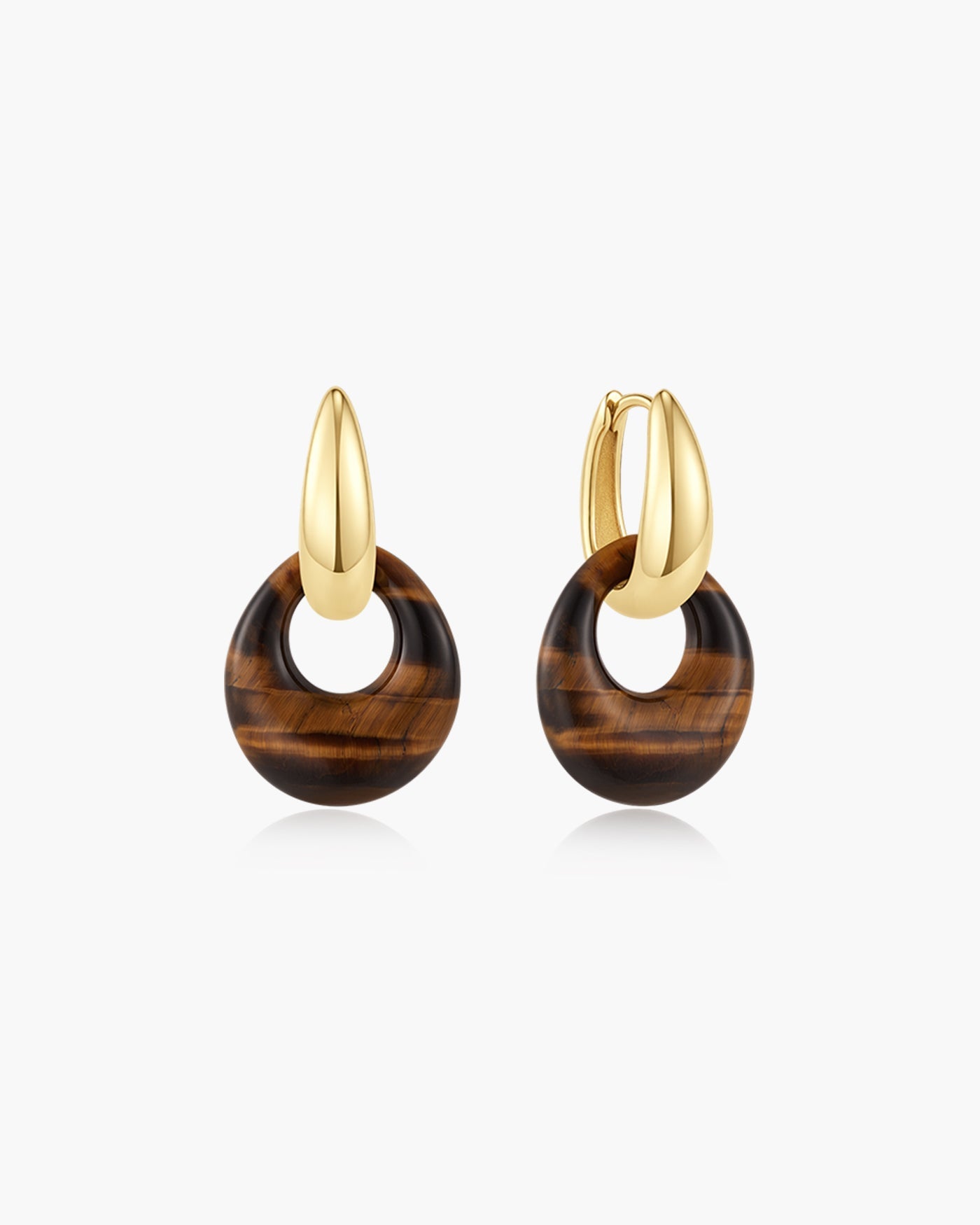 Ania Haie E076-21G-TE Gold Hollow Tiger’s Eye Organic Pebble Drop Earrings