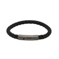 Unique & Co B425BL/21CM Men's Black Leather Bracelet with Matte Gunmetal Clasp