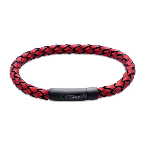 Unique & Co Red Leather Mens Bracelet B512ARE-21
