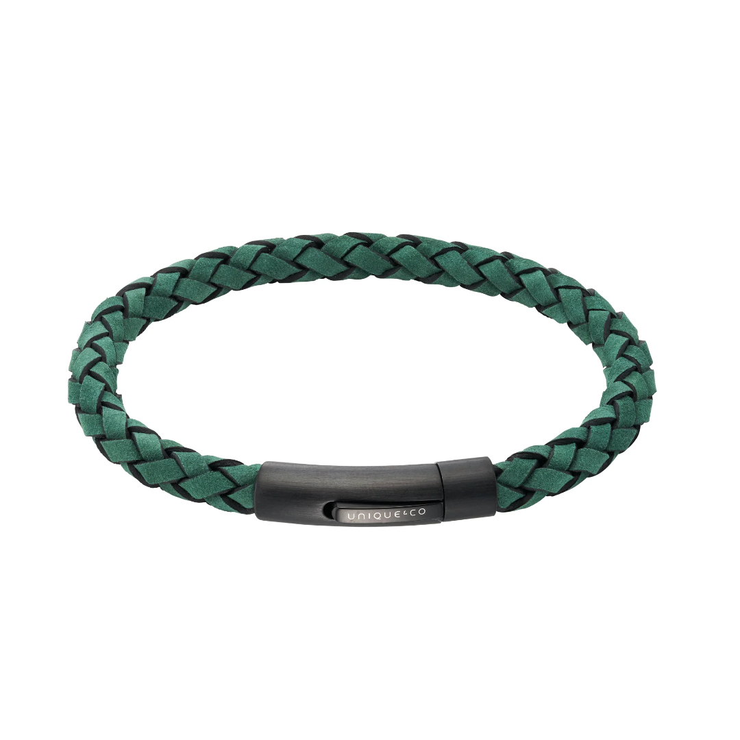 UNIQUE & CO MEN'S GREEN SUEDE LEATHER BRACELET - B568GS