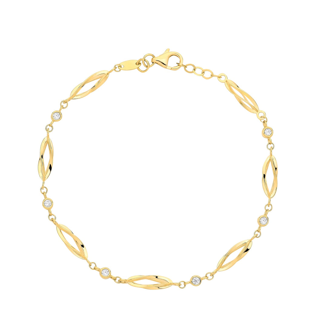 9ct Yellow Gold Cage Design Bracelet with cubic zirconia
