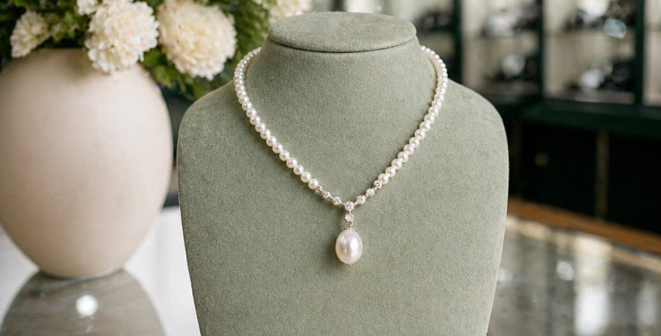 Lido Pearls - Y shape freshwater pearl & cubic zirconia necklace