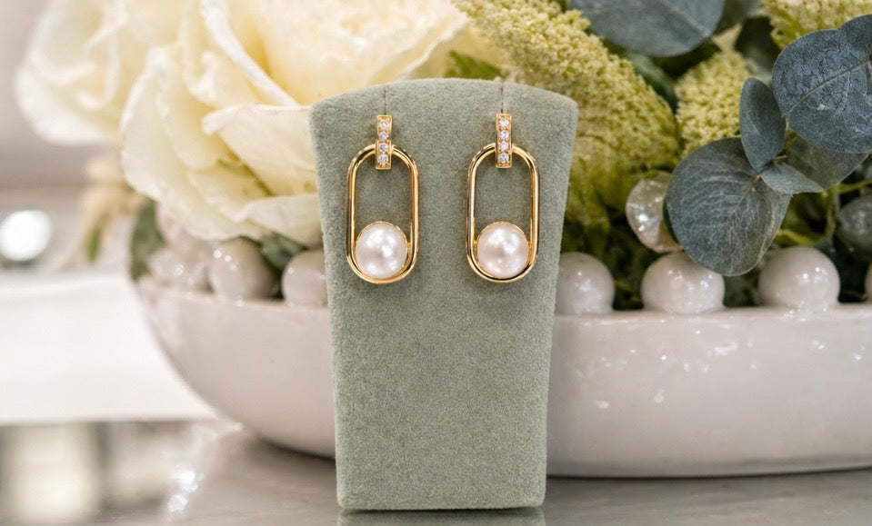 Lido Pearls - Gold Plated Rectangle Freshwater Pearl Earrings