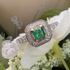 9ct Yellow Gold Emerald & Diamond Cluster Ring