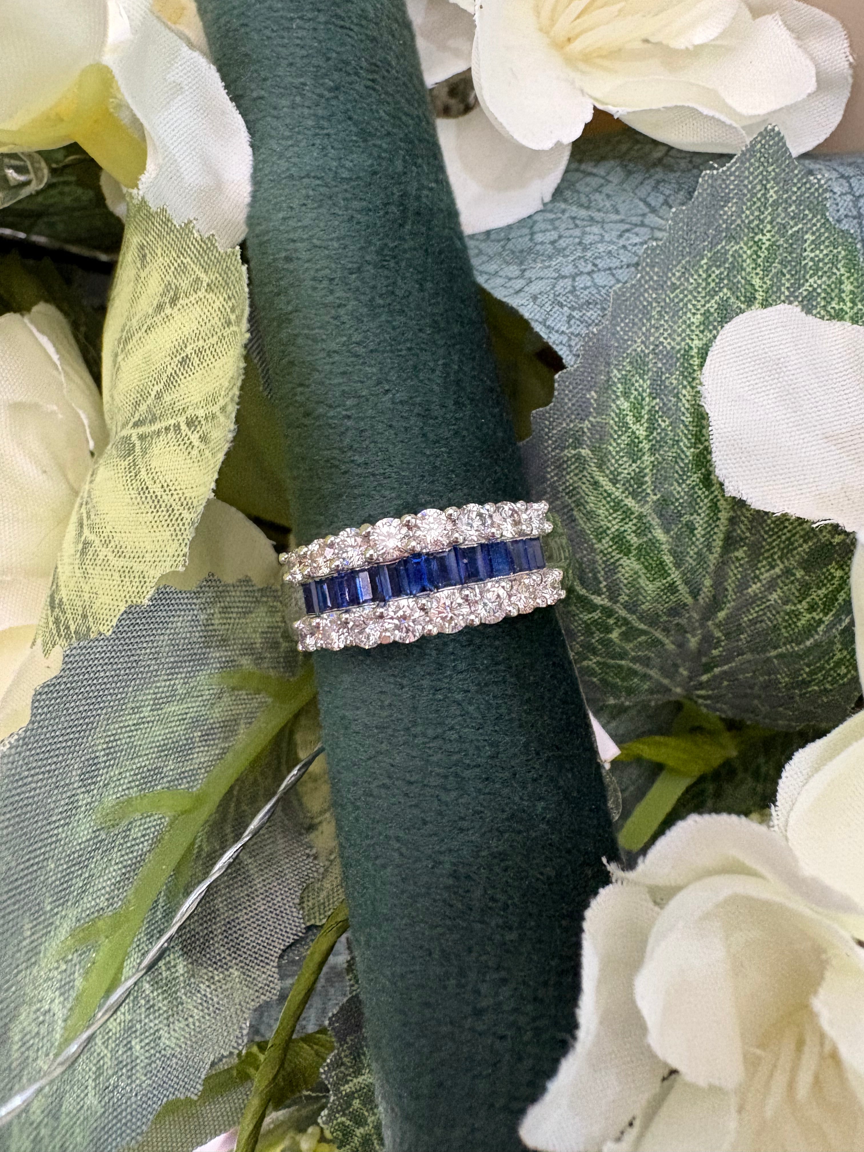 MANAGERS SPECIAL : 18ct White Gold Sapphire & Diamond Triple Row Ring