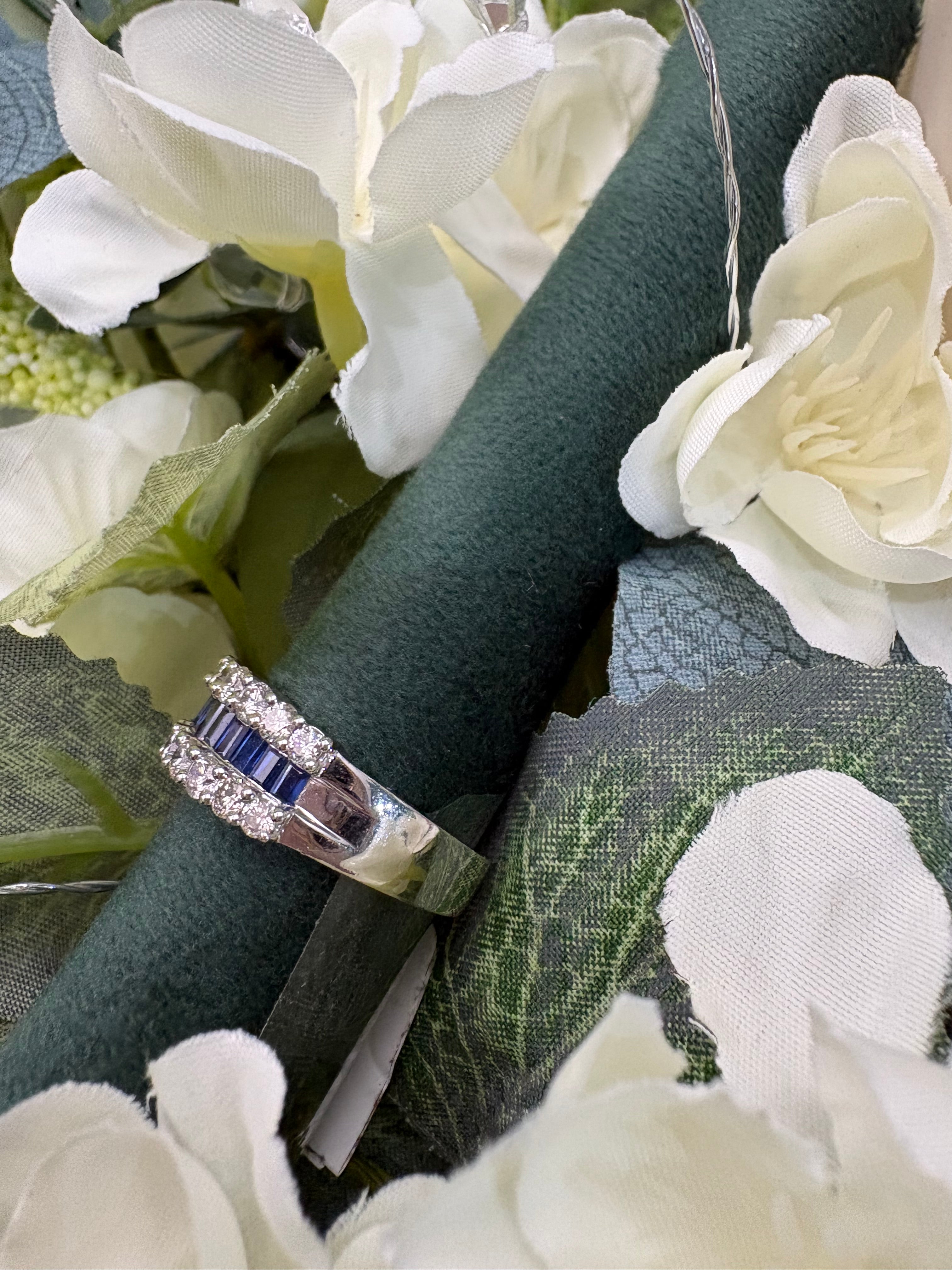 MANAGERS SPECIAL : 18ct White Gold Sapphire & Diamond Triple Row Ring