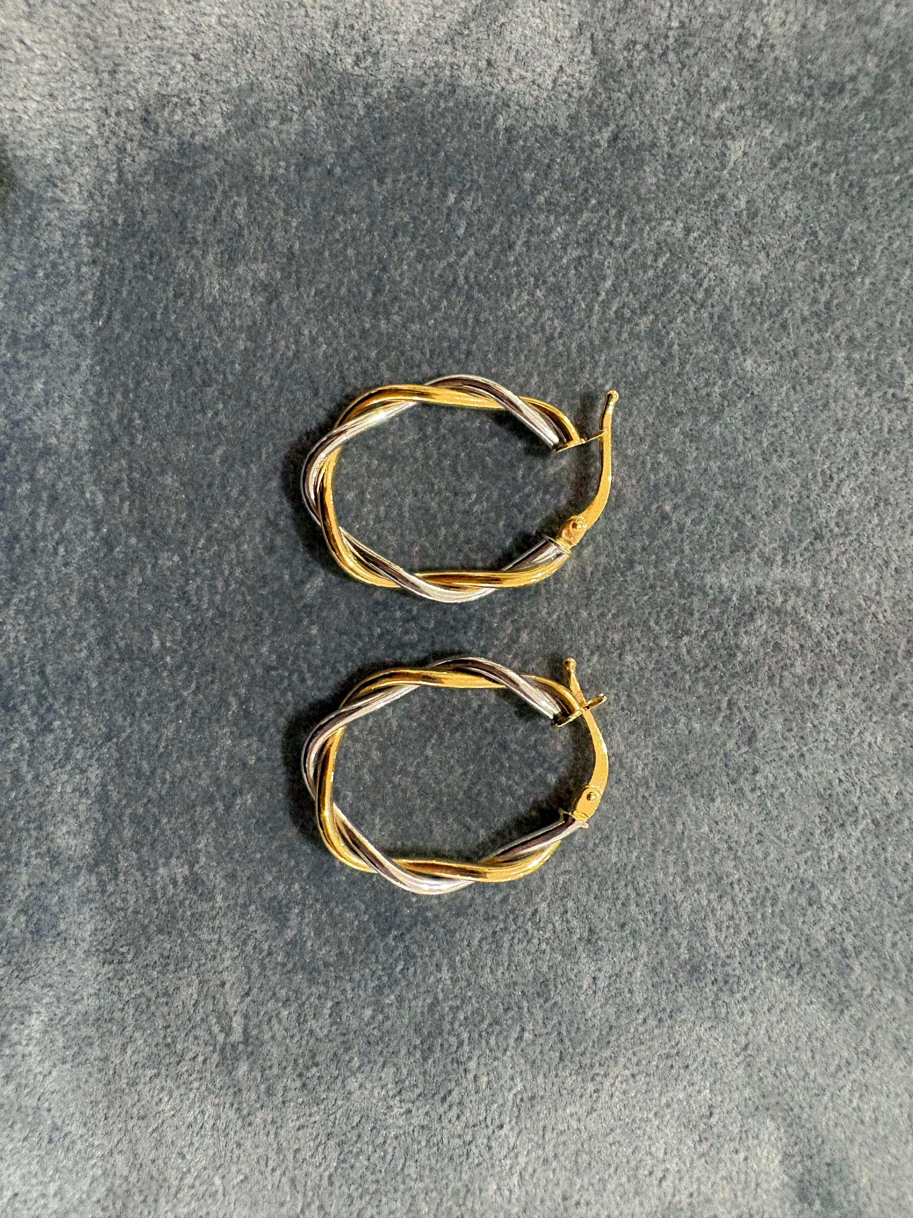 9ct yellow & white gold twisted oval hoop earrings