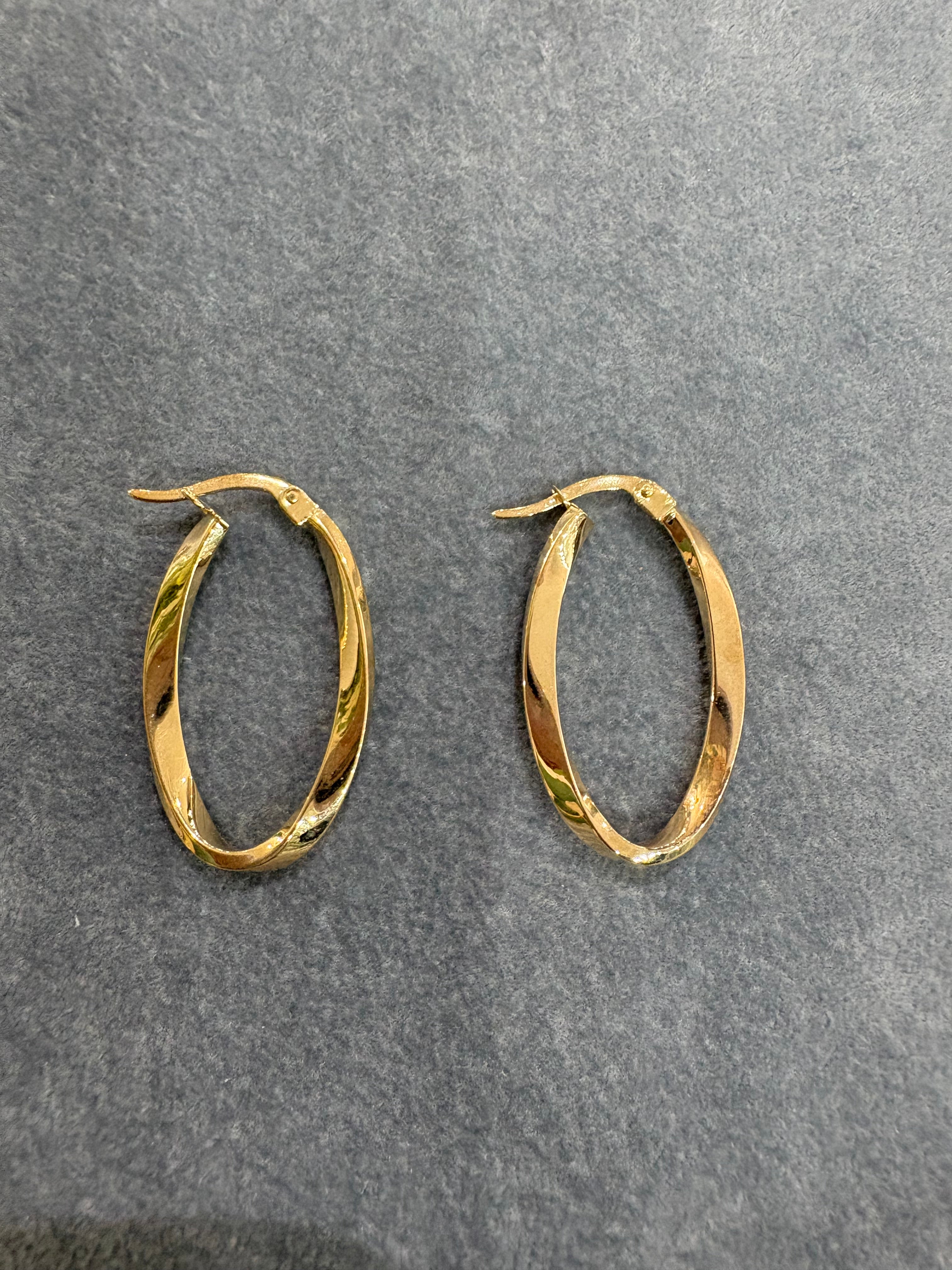9ct Yellow Gold Oval Twist Hoop Earrings