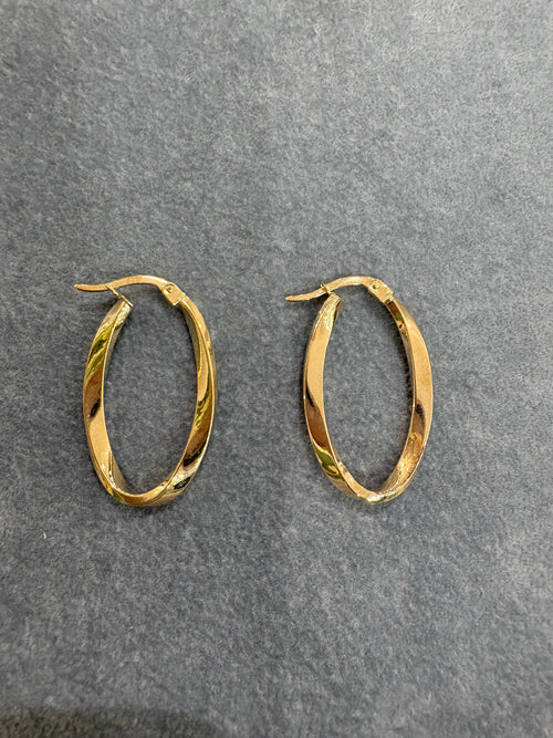 9ct Yellow Gold Oval Twist Hoop Earrings