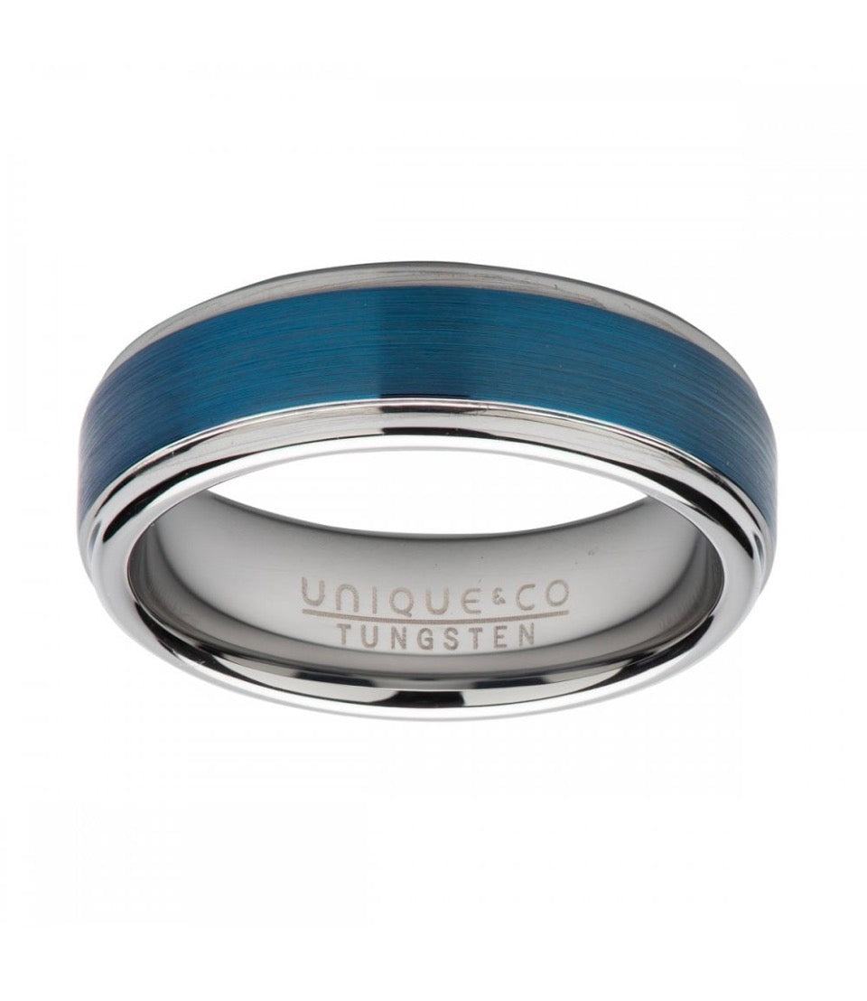 Unique & Co. Tungsten Ring with Blue Inlay
