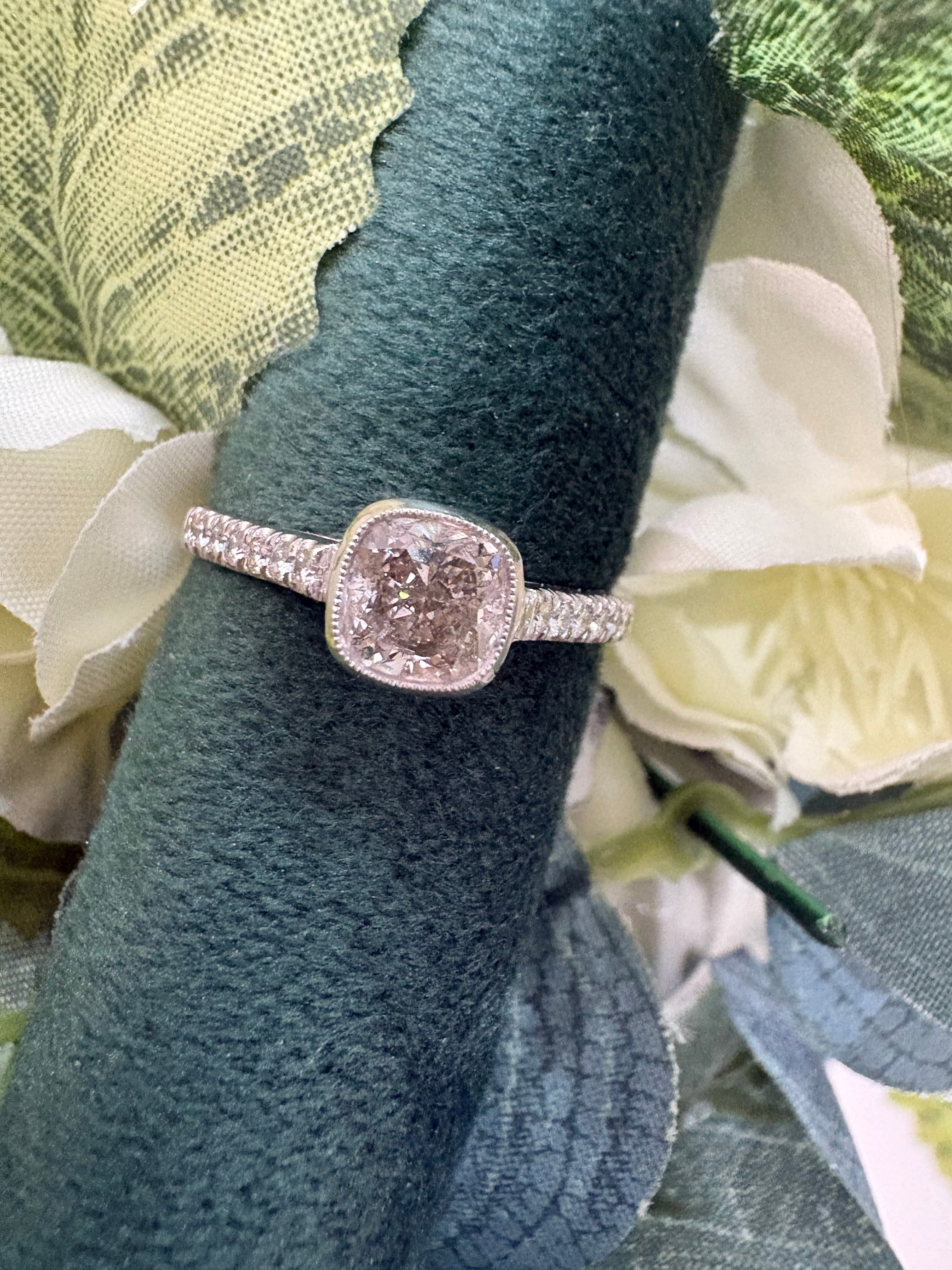 PRE LOVED - 18ct White Gold Cushion Diamond Ring with Diamond Shoulders