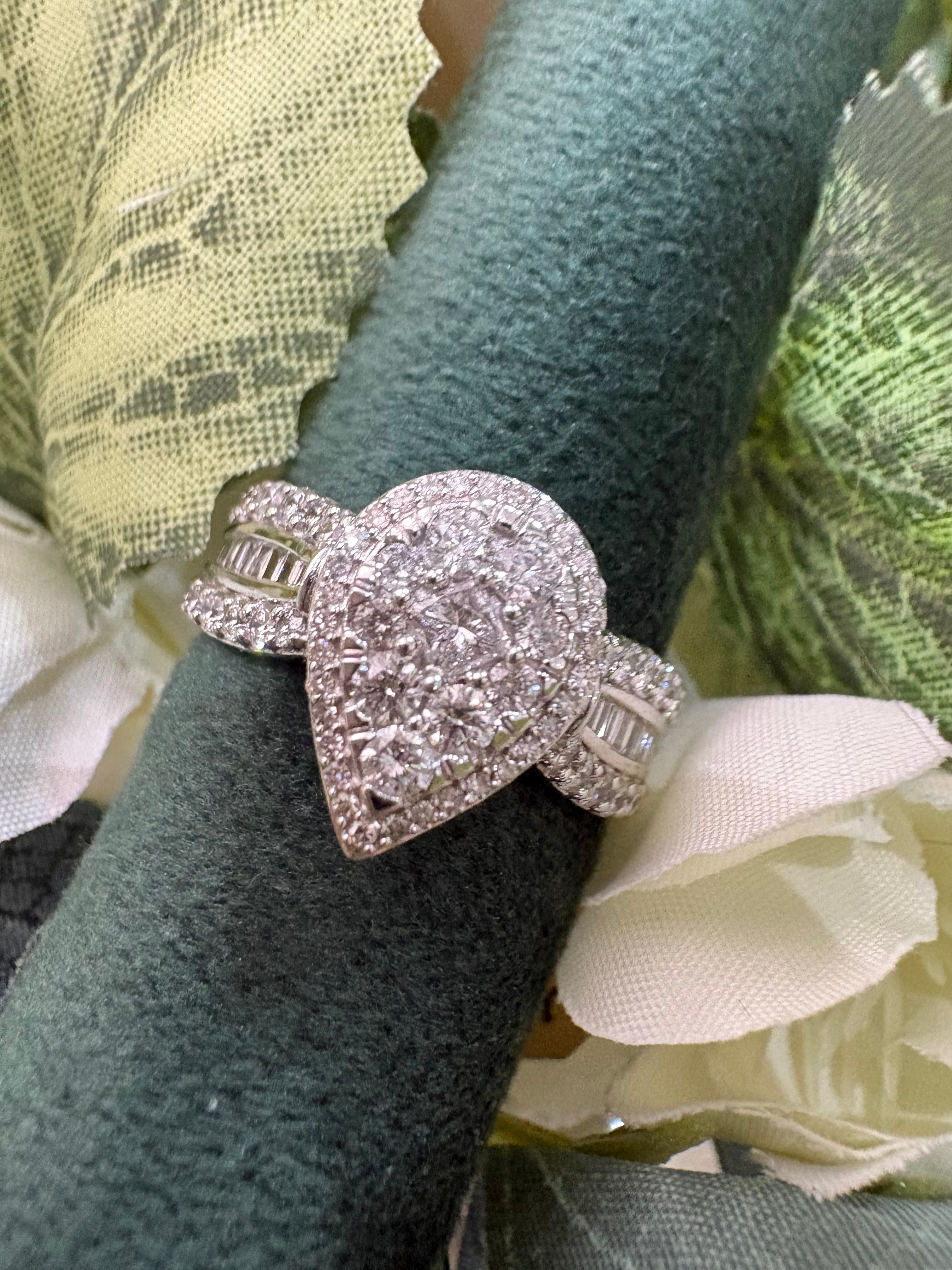 9ct White Gold Pear Shaped Diamond Cluster Ring