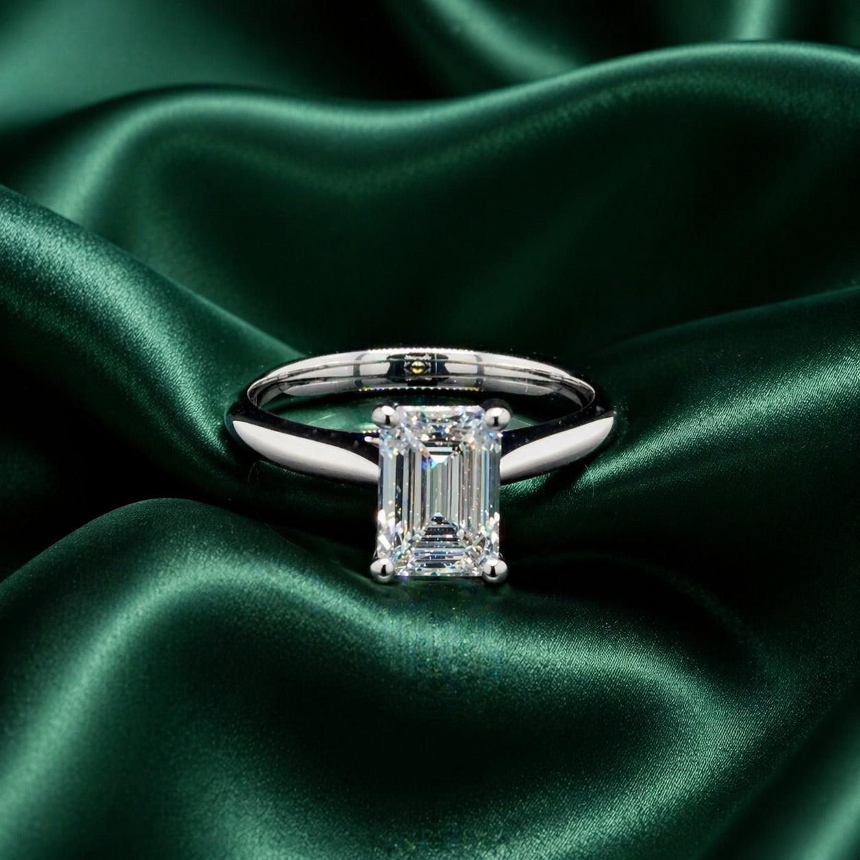 Lab-Grown 1.59 carat emerald cut diamond and platinum ring