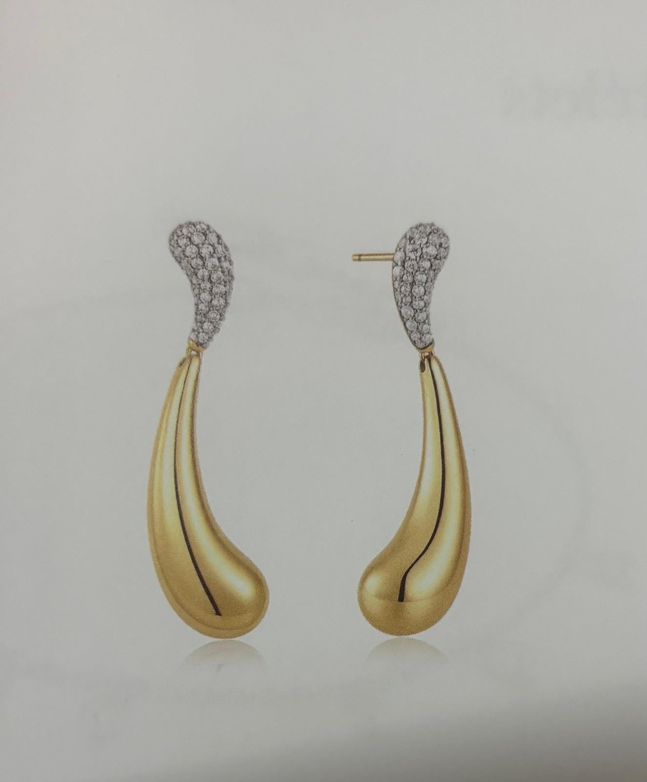 Ania Haie E078-14g Gold Pave Polished Wave Teardrop Dangle Stud Earrings