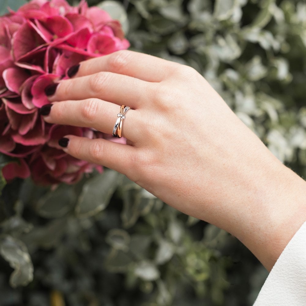 Hot Diamonds - Eternity Silver & 18ct Rose Gold Vermeil Interlocking Ring