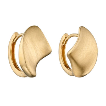 9ct Concave Organic Huggie Hoop Earrings In Yellow Gold