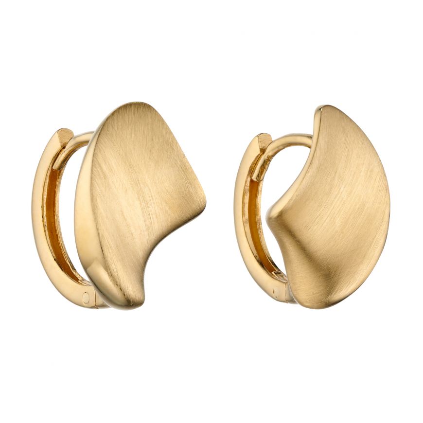 9ct Concave Organic Huggie Hoop Earrings In Yellow Gold