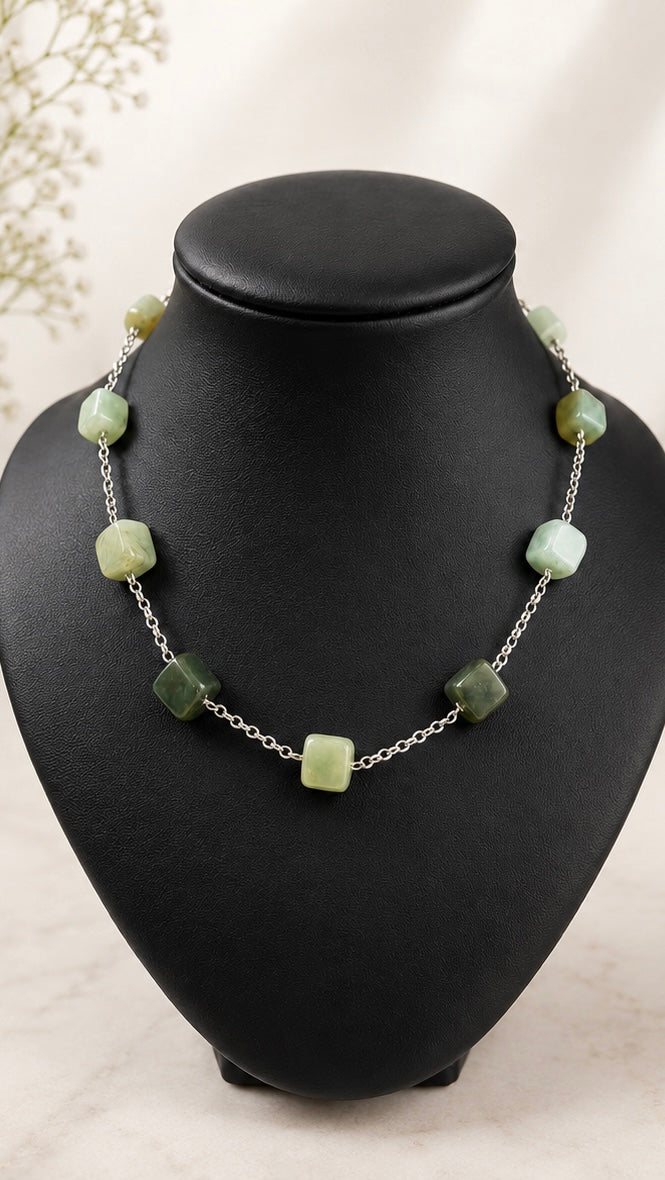 Sterling Silver & Jade Cube Necklace