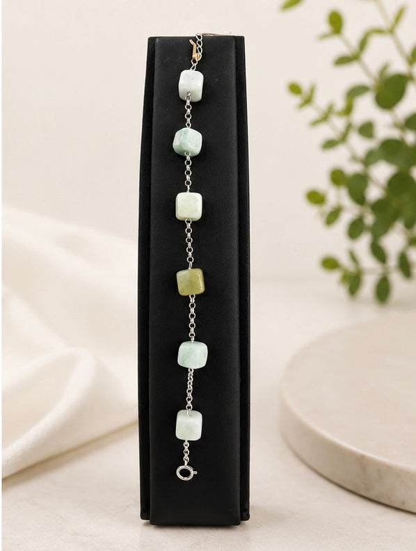 Sterling Silver & Jade Cube Bracelet