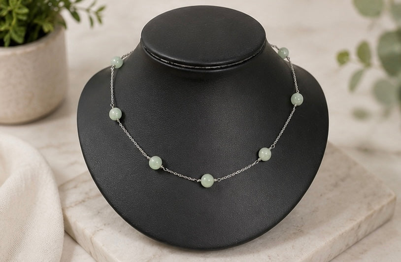 Sterling Silver Jade Station Necklace