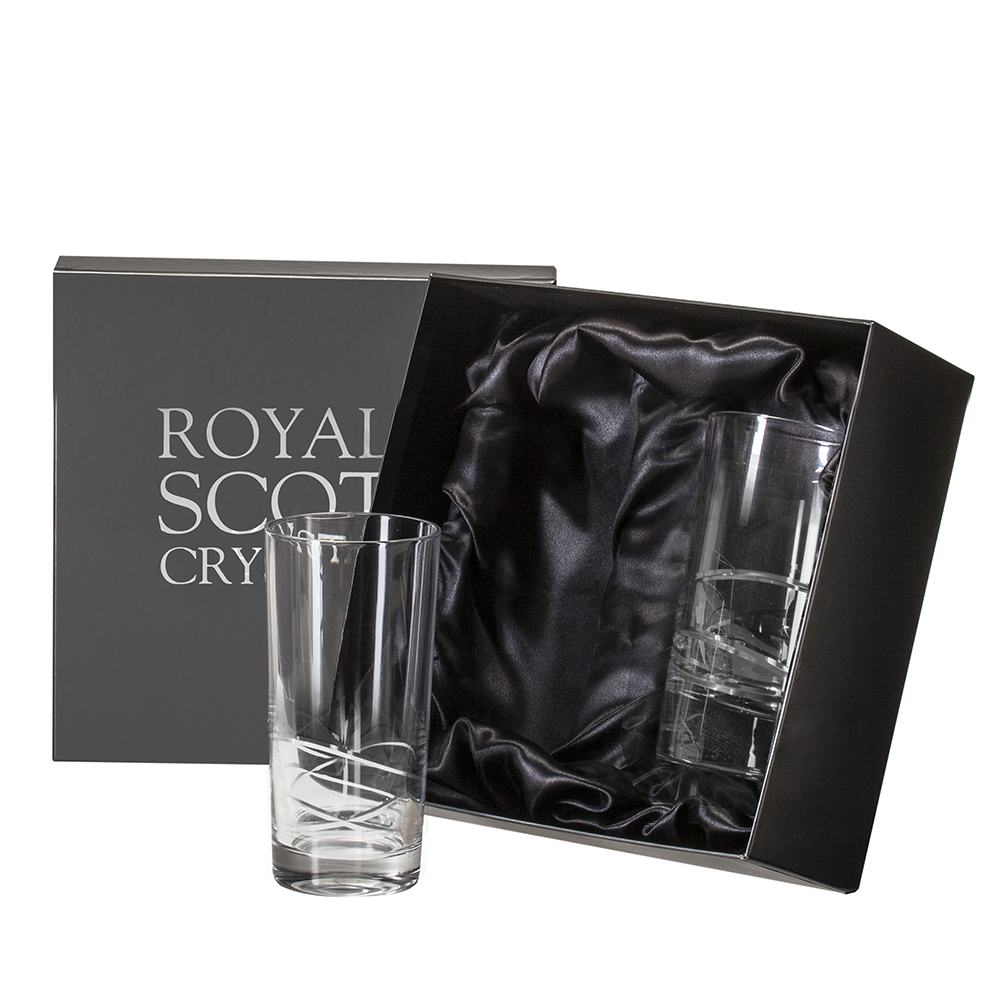 ROYAL SCOT CRYSTAL : 2 Tall Tumblers/Highballs (156mm) - Presentation Boxed