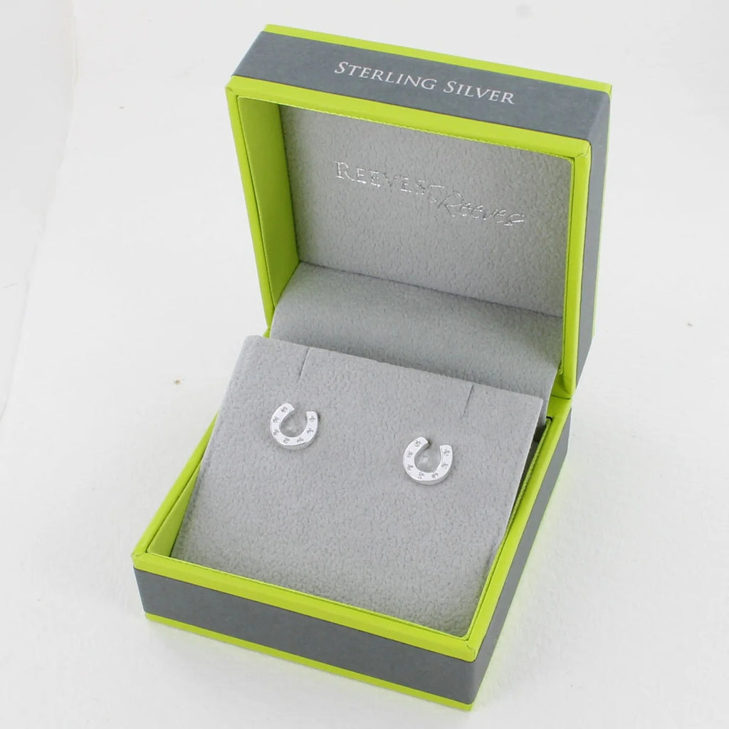 Reeves & Reeves Sterling Silver Pavé Horseshoe Stud Earrings