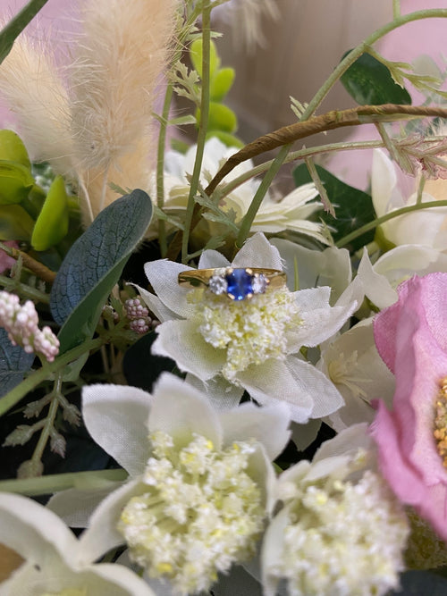 18ct Gold Classical Sapphire & diamond three stone ring