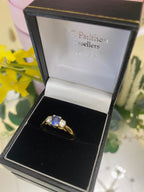 18ct Gold Classical Sapphire & diamond three stone ring