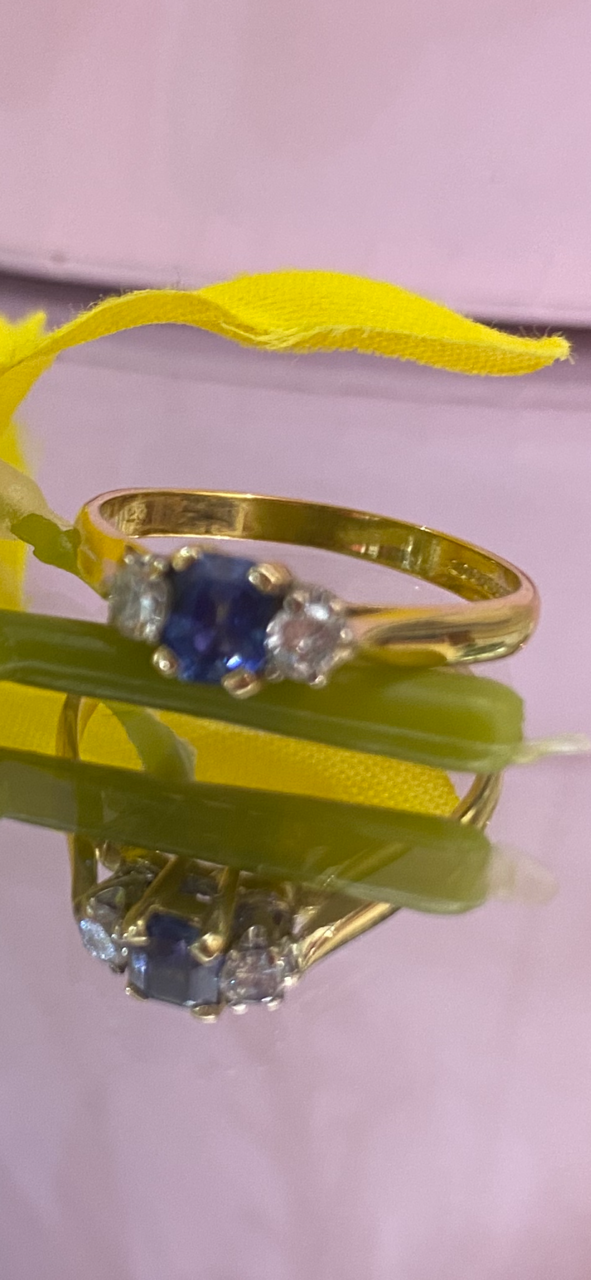 18ct Gold Classical Sapphire & diamond three stone ring