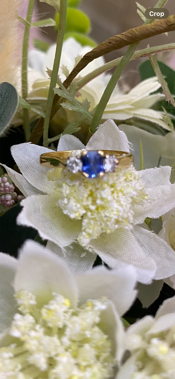 18ct Gold Classical Sapphire & diamond three stone ring