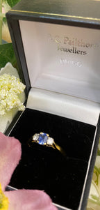 18ct Gold Classical Sapphire & diamond three stone ring