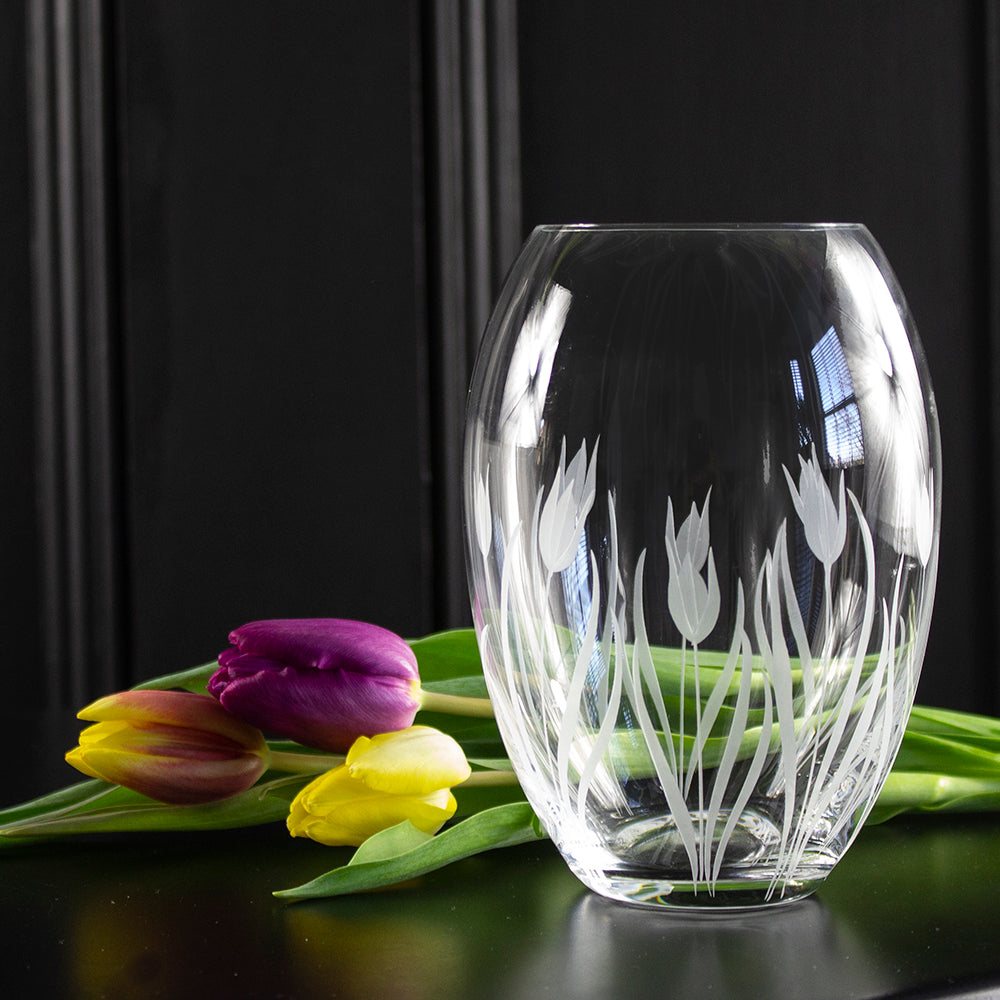 ROYAL SCOT CRYSTAL Wild Tulip Medium Barrel Crystal Vase - 180mm (Gift Boxed)