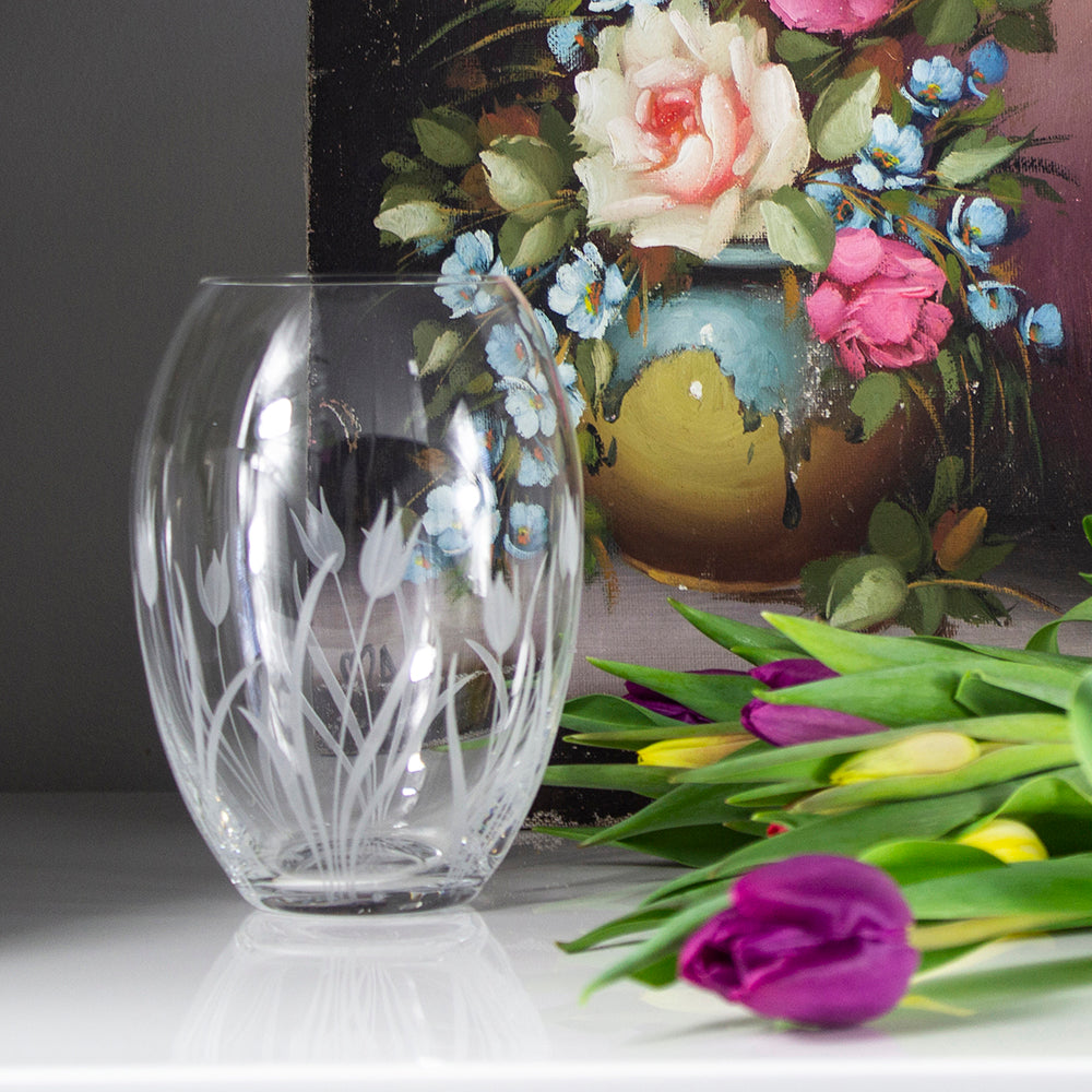 ROYAL SCOT CRYSTAL Wild Tulip Small Barrel Vase - 145mm (Gift Boxed)