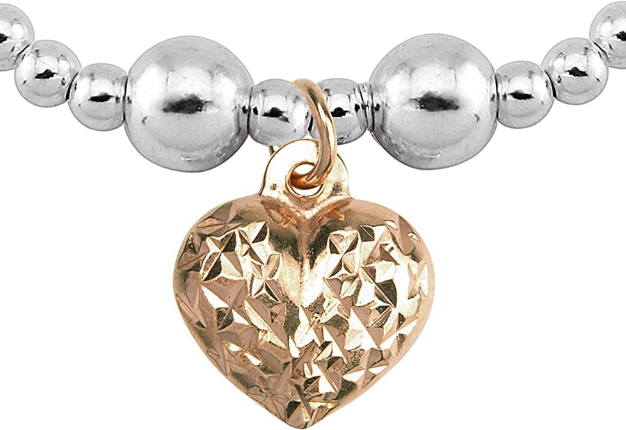 Trink Rose Gold Love Heart Charm Sterling Silver Beaded Bracelet