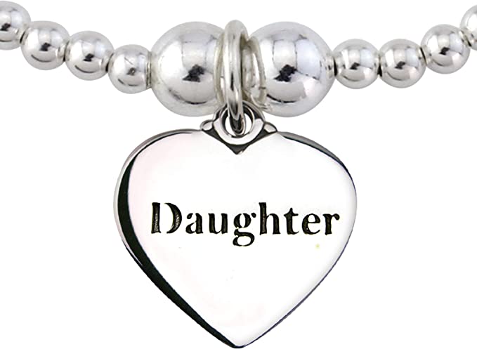 Trink Daughter Sterling Silver Beaded Heart Charm Bracelet
