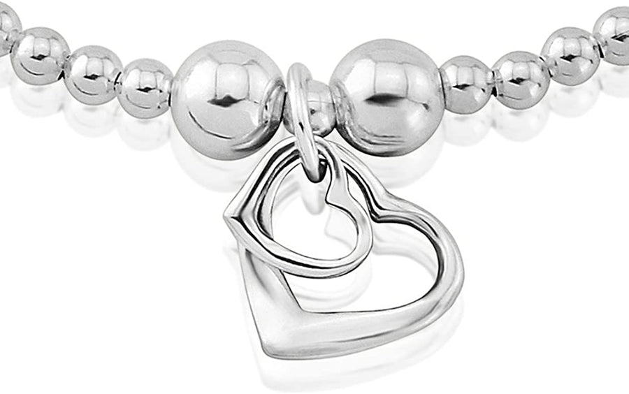 Trink Two-Hearts Sterling Silver Beaded Charm Bracelet