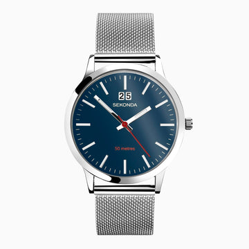 Sekonda Nordic Men's Watch | Silver Case & Stainless Steel Mesh Bracelet with Blue Dial