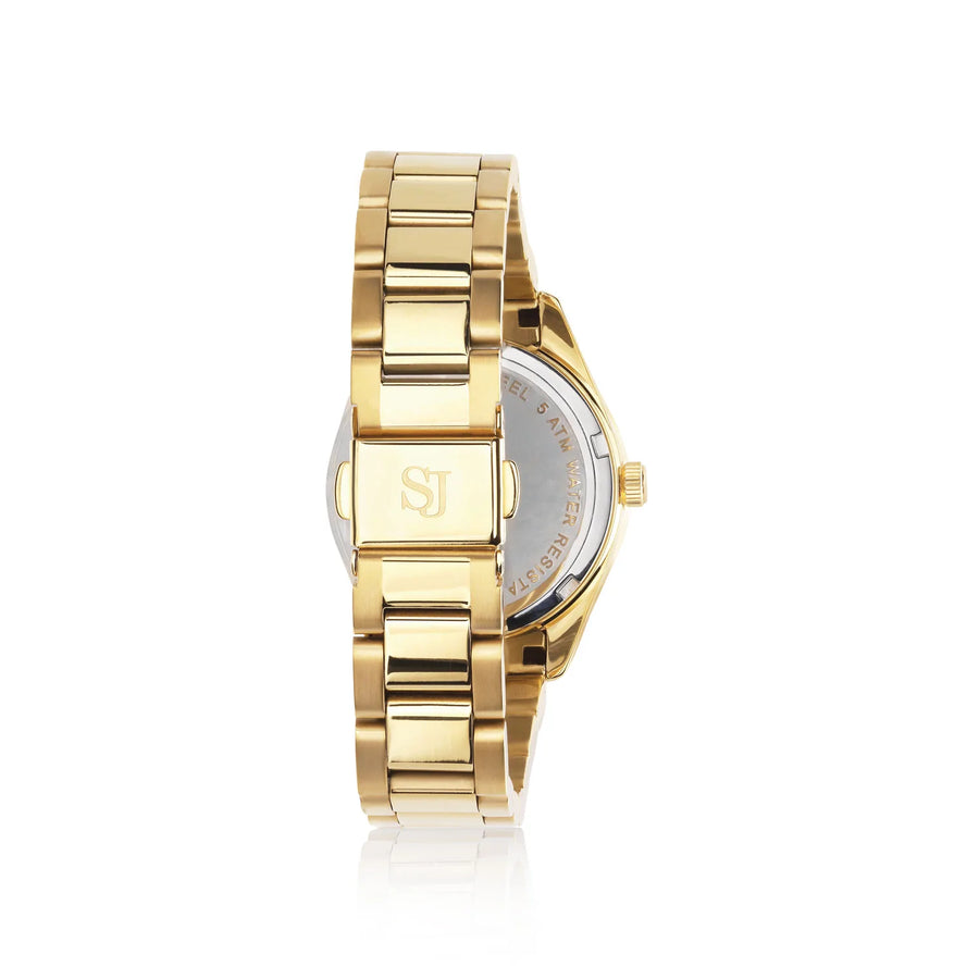 WATCH JOELLE - GOLD PLATED STAINLESS STEEL WITH GOLD SUNRAY DIAL AND WHITE ZIRCONIA