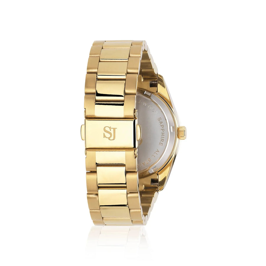 WATCH AURORA - GOLD PLATED STAINLESS STEEL WITH SILVER GREEN DIAL AND WHITE ZIRCONIA