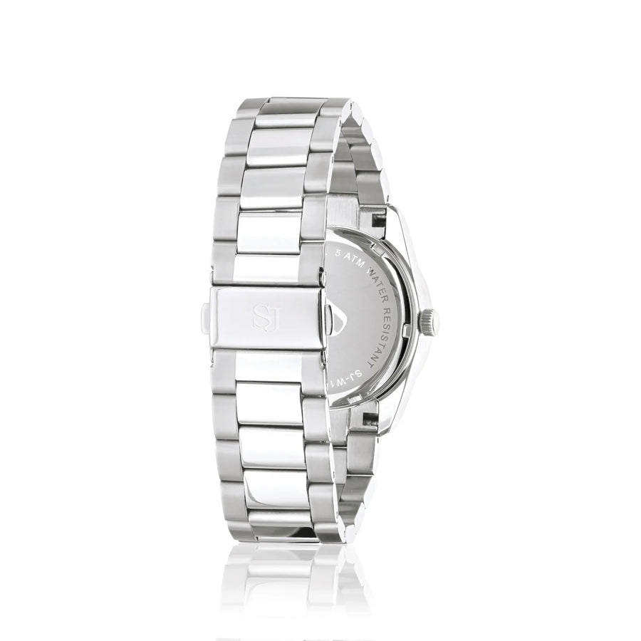 WATCH AURORA - STAINLESS STEEL WITH BLACK SUNRAY DIAL AND WHITE ZIRCONIA